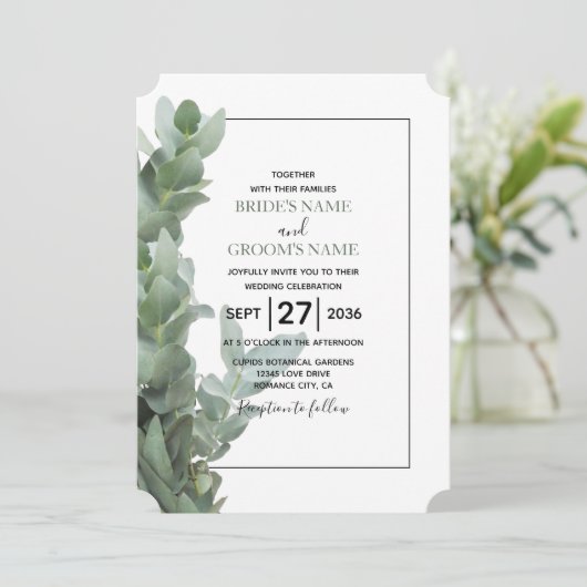 Silver Dollar Eucalyptus Wedding Invitations Kaart (Staand voorkant)
