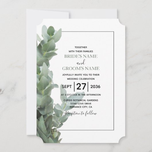 Silver Dollar Eucalyptus Wedding Invitations Kaart (Voorkant)