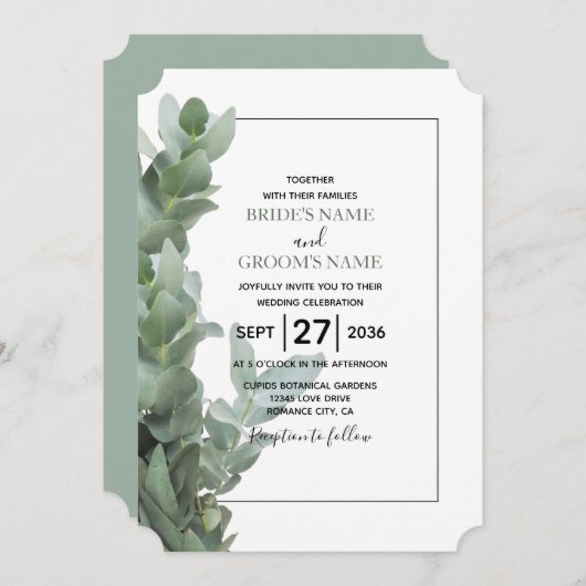 Silver Dollar Eucalyptus Wedding Invitations Kaart (Voorkant / Achterkant)
