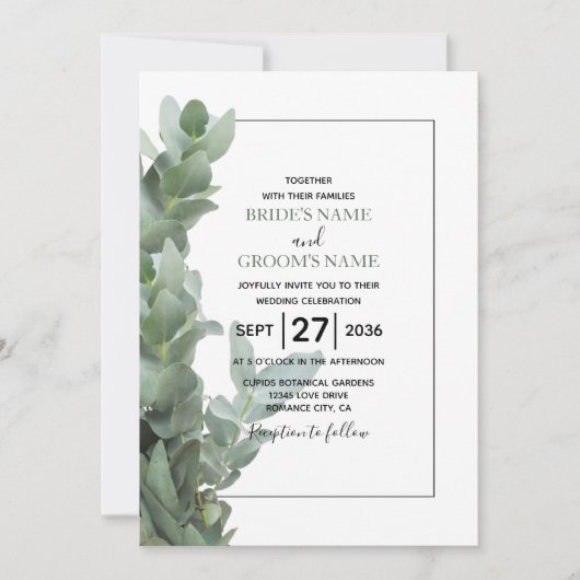 Silver Dollar Eucalyptus Wedding Invitations Kaart (Voorkant)