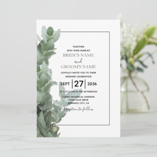 Silver Dollar Eucalyptus Wedding Invitations Kaart (Staand voorkant)
