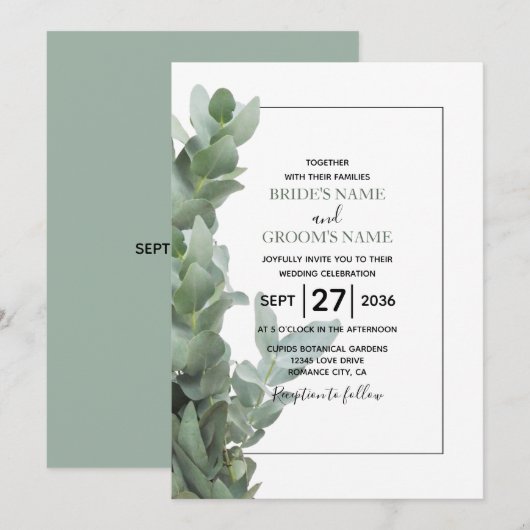 Silver Dollar Eucalyptus Wedding Invitations Kaart (Voorkant / Achterkant)