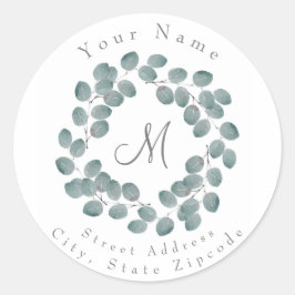 "Silver Dollar Eucalyptus Wreath"-adreslabel Ronde Sticker
