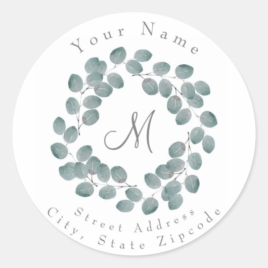 "Silver Dollar Eucalyptus Wreath"-adreslabel Ronde Sticker (Voorkant)