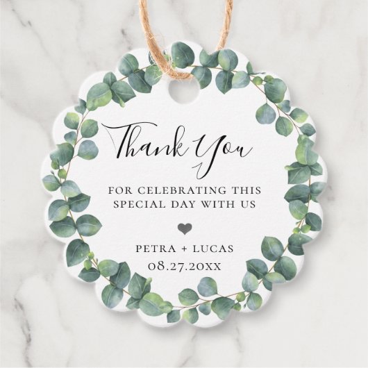 Silver Dollar Eucalyptus Wreath Bedankjes Labels (Voorkant)