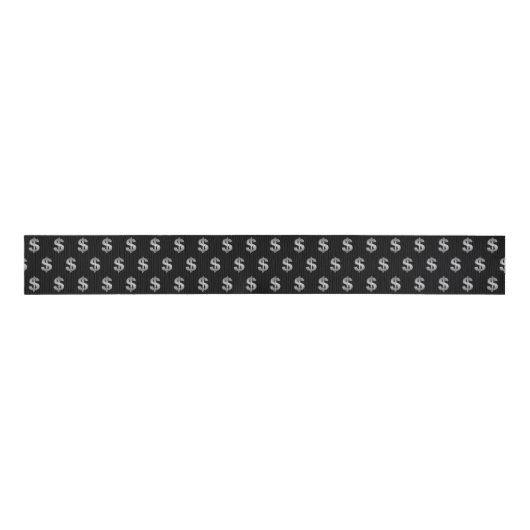 Silver Dollar Signs On Black Grosgrain Lint (Voorkant)