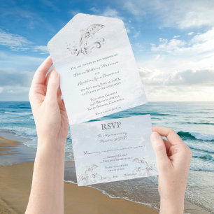Silver Dolphin All in One Wedding Invite Uitnodiging