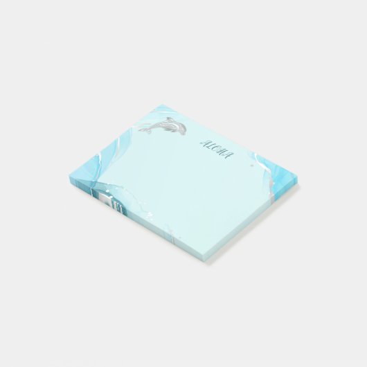 Silver Dolphin Turquoise Ink Coastal Aloha Custom Post-it® Notes (Schuin)
