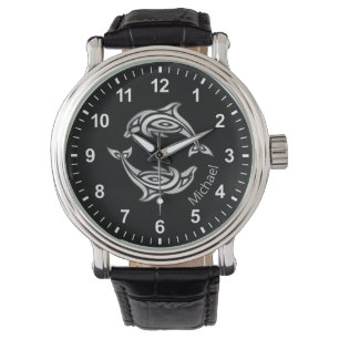 Silver Dolphins Monogram Black Maritime Horloge