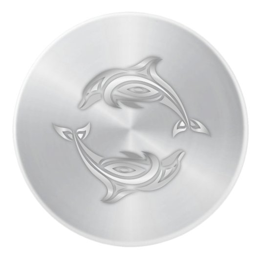 Silver Dolphins Monogram Coastal Keramische Knop (Voorkant)