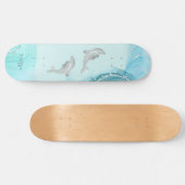Silver Dolphins Wave Coastal Jouw naam Persoonlijk Skateboard (Horizontaal)