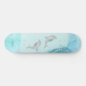 Silver Dolphins Wave Coastal Jouw naam Persoonlijk Skateboard (Horizontaal)