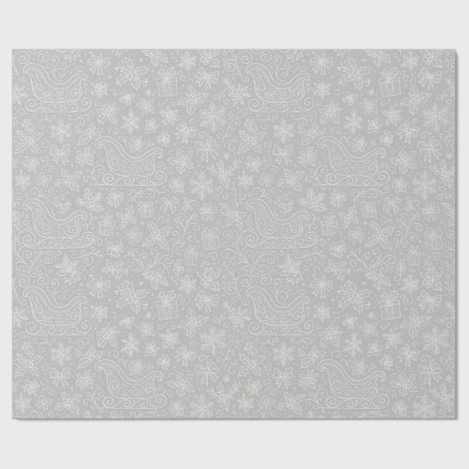 Silver Doodle Christmas Sleigh Pattern Cadeaupapier (Vlak)
