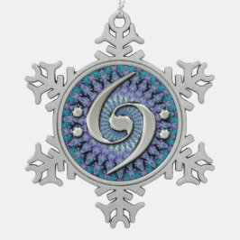 Silver Double Bass Clef Fractal Snowflake Ornament