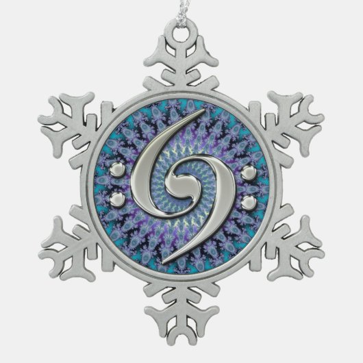 Silver Double Bass Clef Fractal Snowflake Ornament (Voorkant)