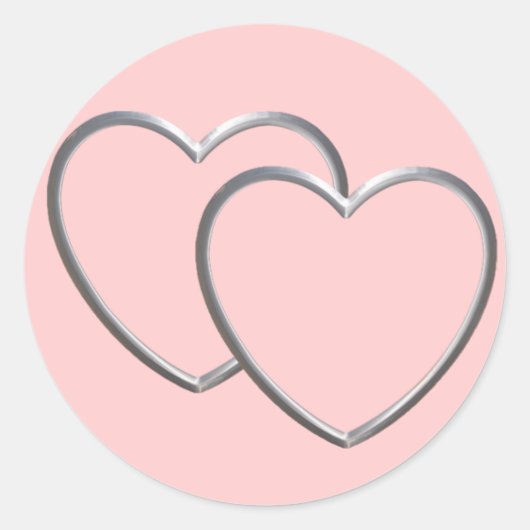 Silver Double Hearts Ronde Sticker (Voorkant)