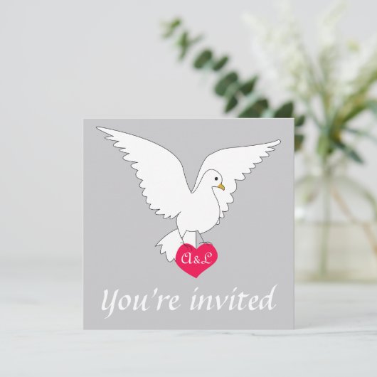 Silver Dove Wedding Uitnodiging (Staand voorkant)