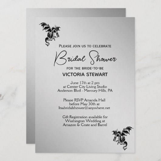 Silver Dragon Fantasy Bridal Shower Kaart (Voorkant / Achterkant)