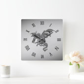 Silver Dragon Roman Numerals Vierkante Klok (Huis)