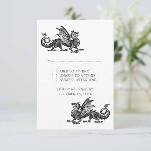 Silver Dragon Wedding Response Kaart (Staand voorkant)