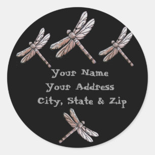 Silver Dragonflies op zwart adres stickers