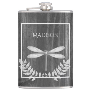 Silver Dragonfly Rustic Flask Heupfles