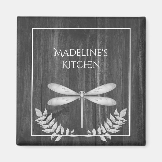 Silver Dragonfly Rustic Magnet (Voorkant)