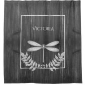 Silver Dragonfly Rustic Personalized Douchegordijn (Voorkant)