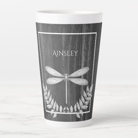 Silver Dragonfly Rustic Persoonlijke latte Mok (Voorkant)