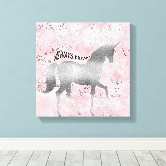 Silver Dream Eenhoorn Canvas Afdruk (Insitu (Houten vloer))