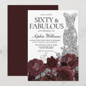 Silver Dress Burgundy Rozen 60e verjaardag Kaart (Voorkant / Achterkant)