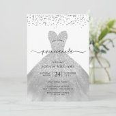 Silver Dress Elegant Glitter Quinceanera Party Kaart (Staand voorkant)