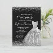 Silver Dress Faux Glitter Quinceanera Kaart (Staand voorkant)