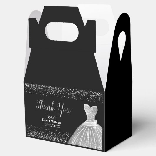 Silver Dress Faux Glitter Sweet 16  Bedankdoosjes (Geopend)