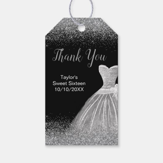 Silver Dress Faux Glitter Sweet 16 Birthday Cadeaulabel (Voorkant)