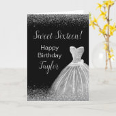 Silver Dress Faux Glitter Sweet 16 Birthday Kaart (Gele Bloem)