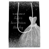 Silver Dress Faux Glitter Sweet 16 Birthday Medium Cadeauzakje (Achterkant)