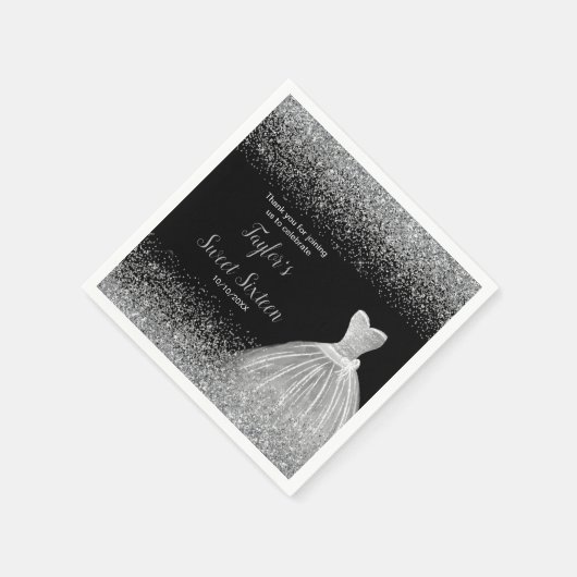 Silver Dress Faux Glitter Sweet 16 Birthday Servet (Hoek)
