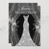 Silver Dress Floral Elegant Bachelorette Invite Kaart (Voorkant / Achterkant)