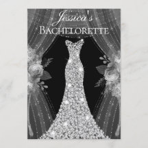 Silver Dress Floral Elegant Bachelorette Invite