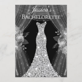 Silver Dress Floral Elegant Bachelorette Invite Kaart