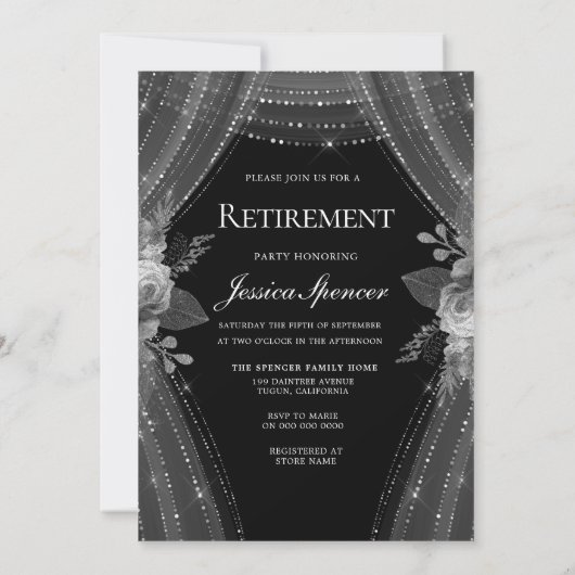 Silver Dress Floral Elegant Retirement Invite Kaart (Achterkant)