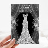 Silver Dress Floral Elegant Retirement Invite Kaart