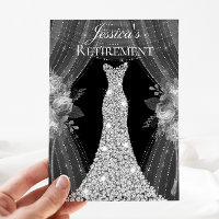 Silver Dress Floral Elegant Retirement Invite