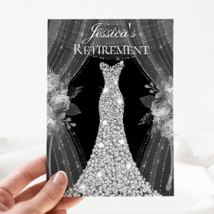 Silver Dress Floral Elegant Retirement Invite Kaart
