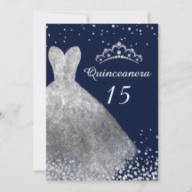 Silver Dress Gown Navy Quinceanera Party 15th