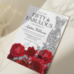 Silver Dress Gown Red Roses 50e verjaardag Kaart<br><div class="desc">Silver Dress Gown Red Roses 50th Birthday Party - 50 and Fabulous Invitation Zie bijbehorend collectie in Niche en Nest Store Veel bedankt</div>