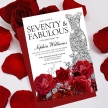 Silver Dress Gown Red Roses 70th Birthday Party