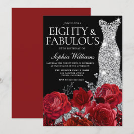 Silver Dress Gown Red Roses 80th Birthday Black Kaart