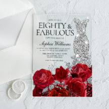 Silver Dress Gown Red Roses 80th Birthday Party